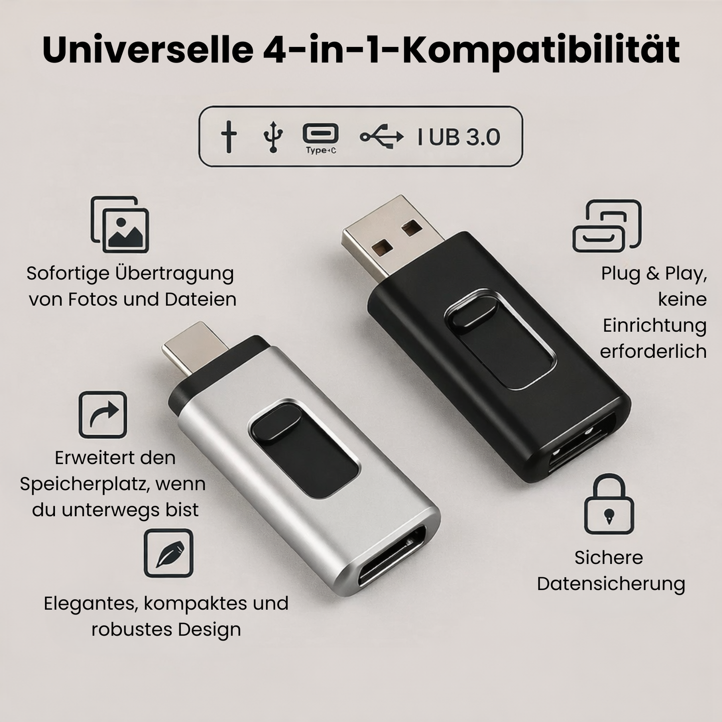 2 TB Smartphone-Speicherkarte (USB) | Speichert 500.000 Fotos oder mehr als 400 Stunden Video